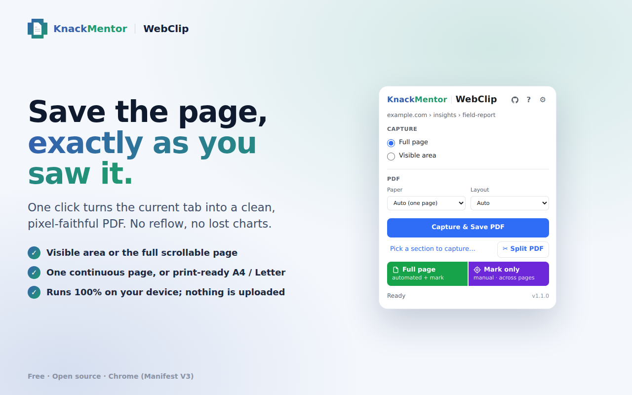The WebClip popup UI